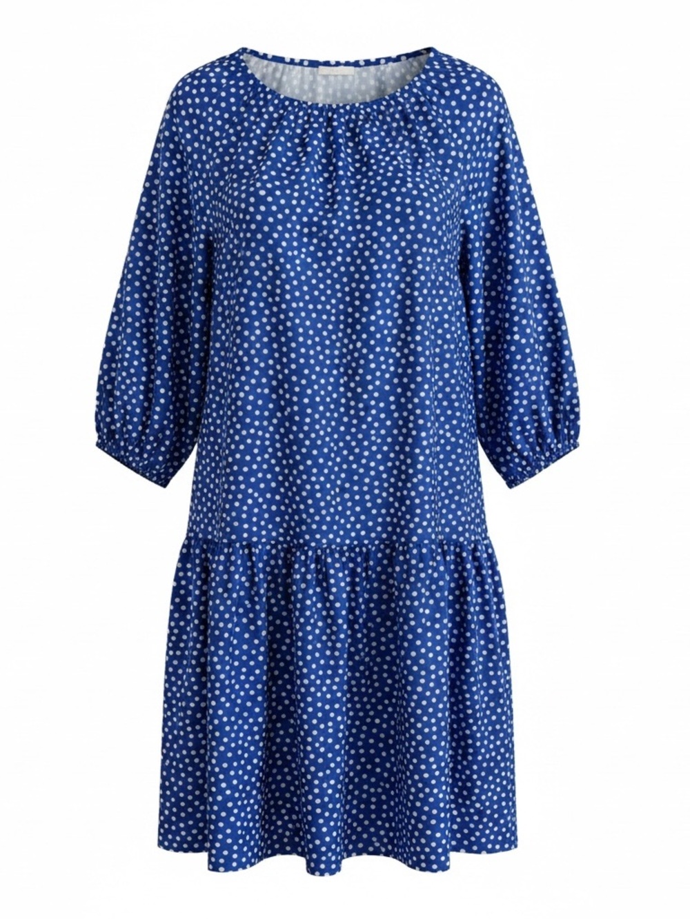 H&M Women's Babydoll Dress XL Balloon Sleeves Blue‎ White Dots Midi Tunic